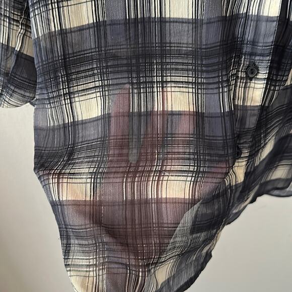 Band of Gypsies Womens Sheer Button Down Blouse Size Medium Dark Plaid Boho - Picture 5 of 8
